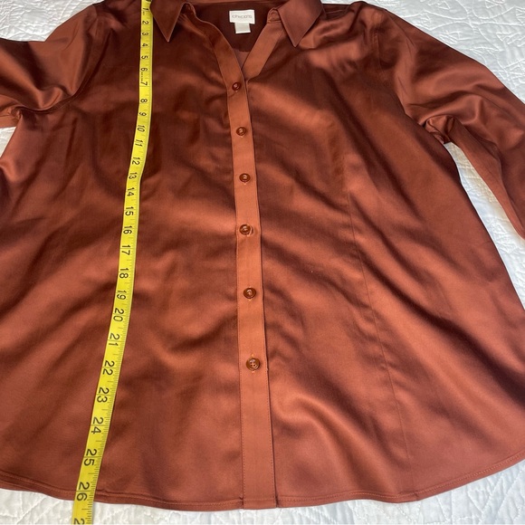 Chicos No-Iron Button Down Blouse in Copper Sateen Cotton Large (Chicos 2) - Picture 11 of 11